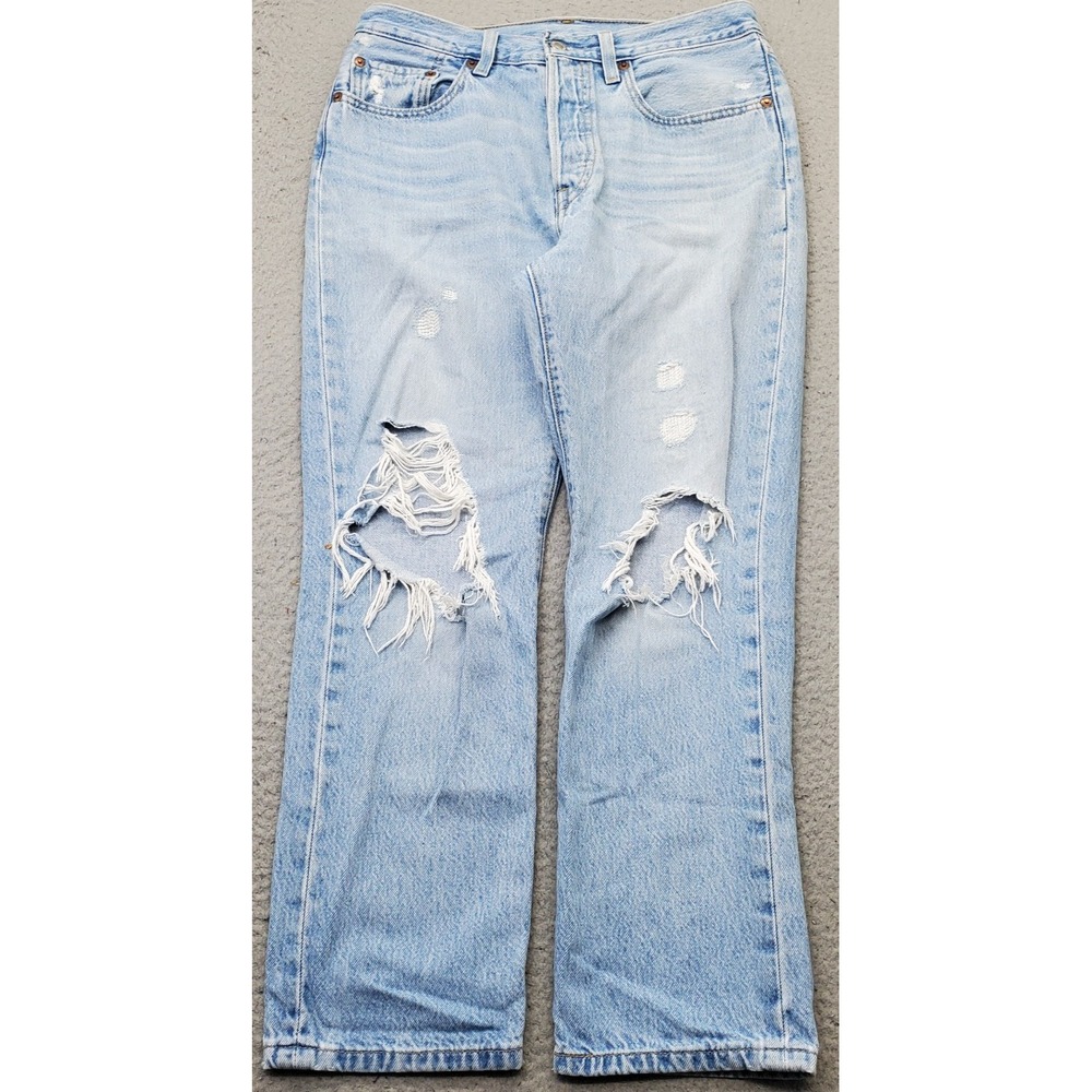 Levi's 501 Jeans Women 26/26 Blue Denim Distressed Button Fly Streetwear Red Tab